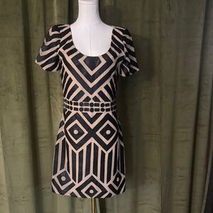 NWT Kas New York Black and Tan Geometric Mini Dress, S